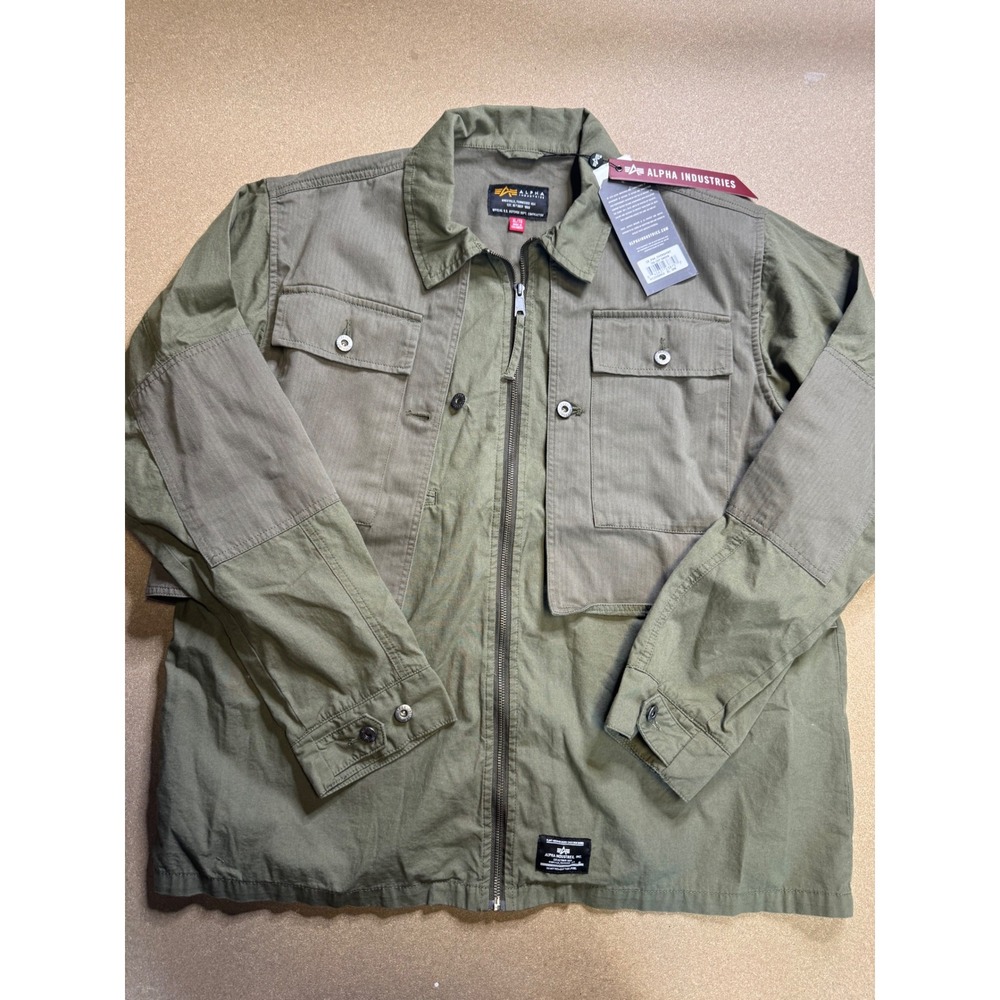 Alpha Industries LS P44 Overshirt OG-107 Green Military Zip Jacket XL MJL55000C1